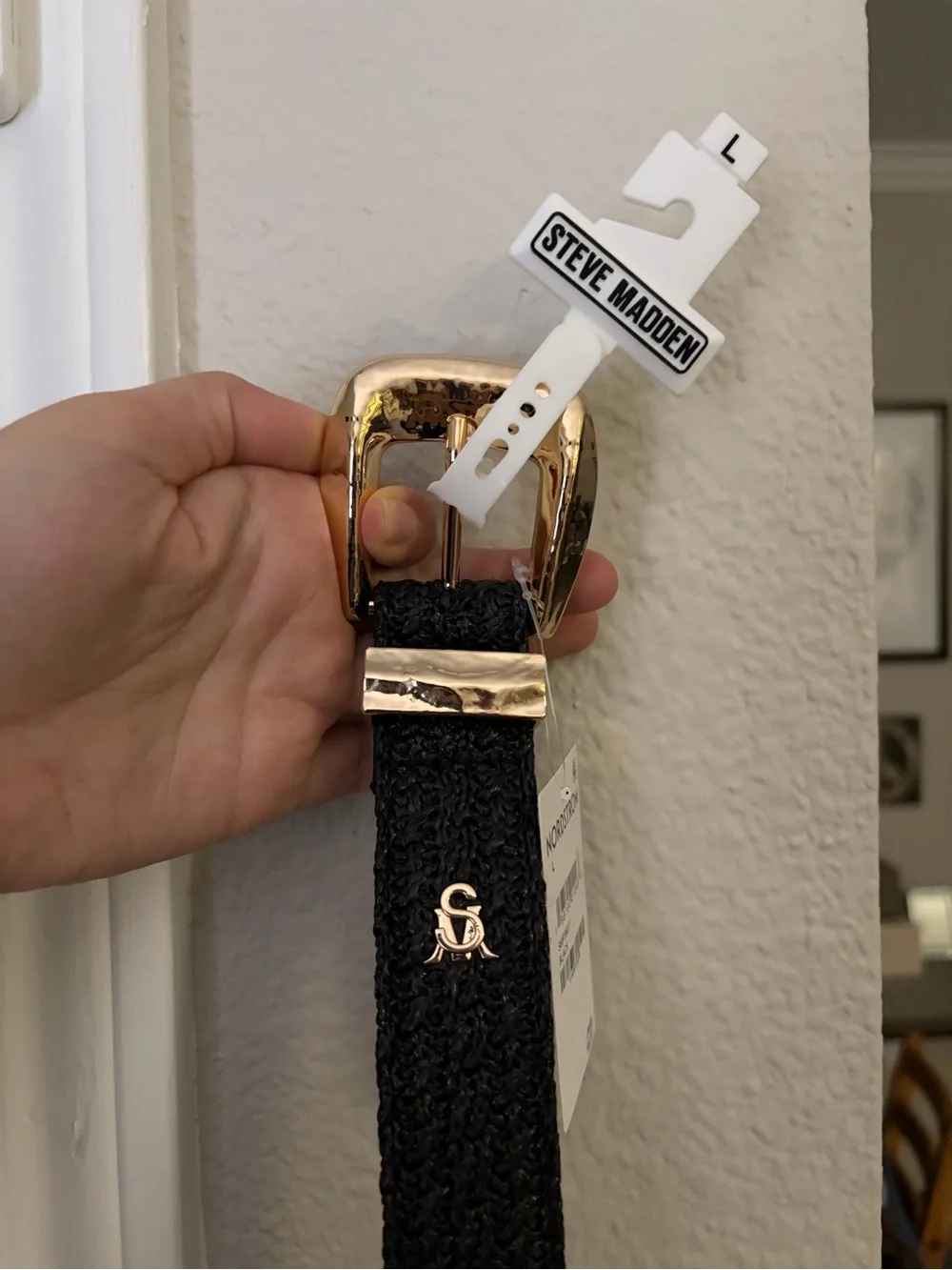 NWT Steve Madden Black Woven Belt with Gold Buckle